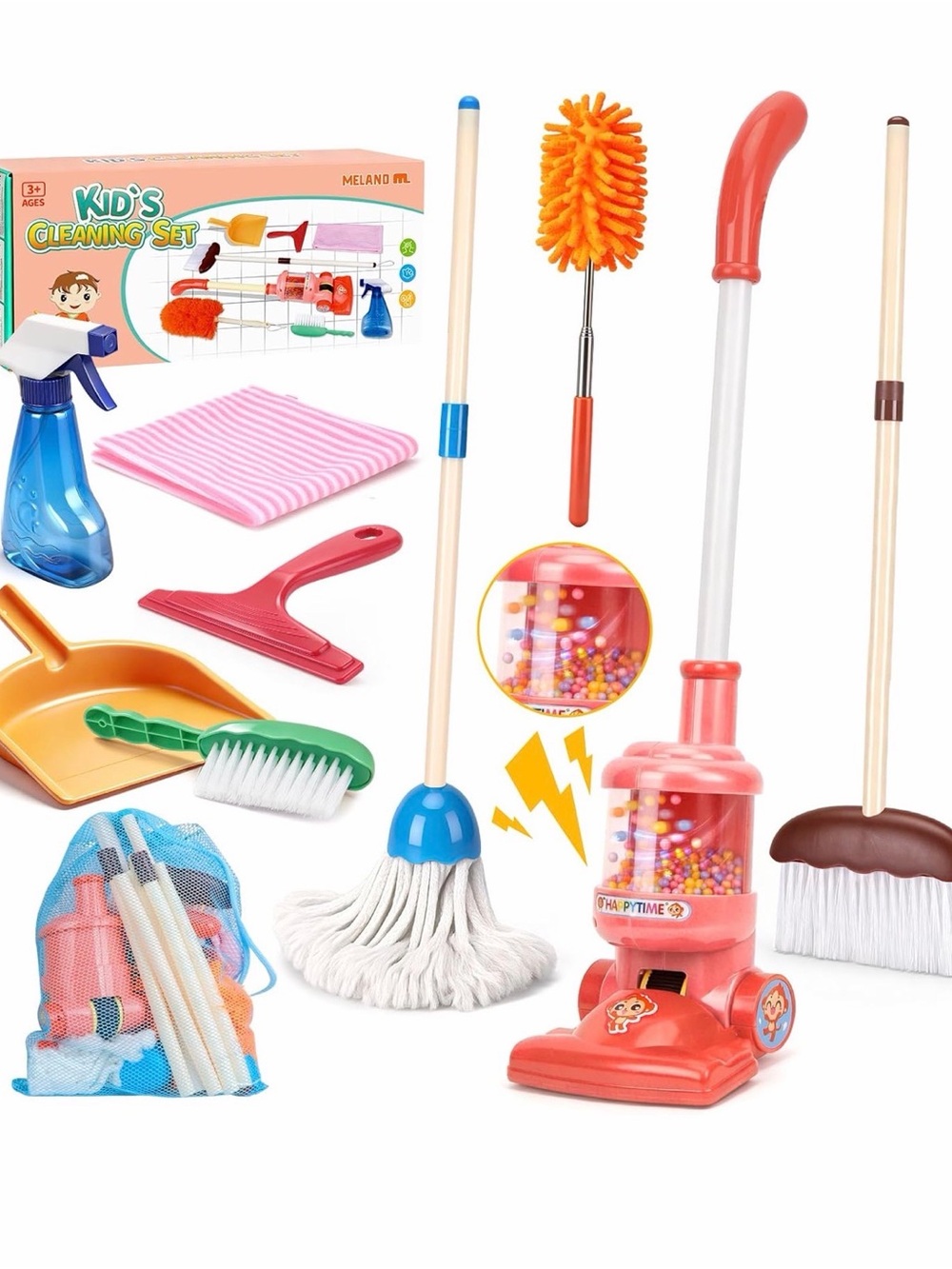 Kids Pretend Cleaning Toy Set - Red, Blue & Orange